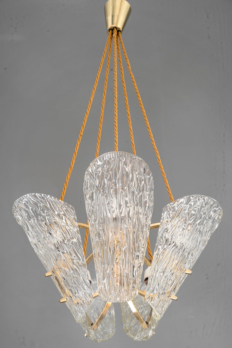Beautiful Klamar chandelier with textured glass, circa 1950s
