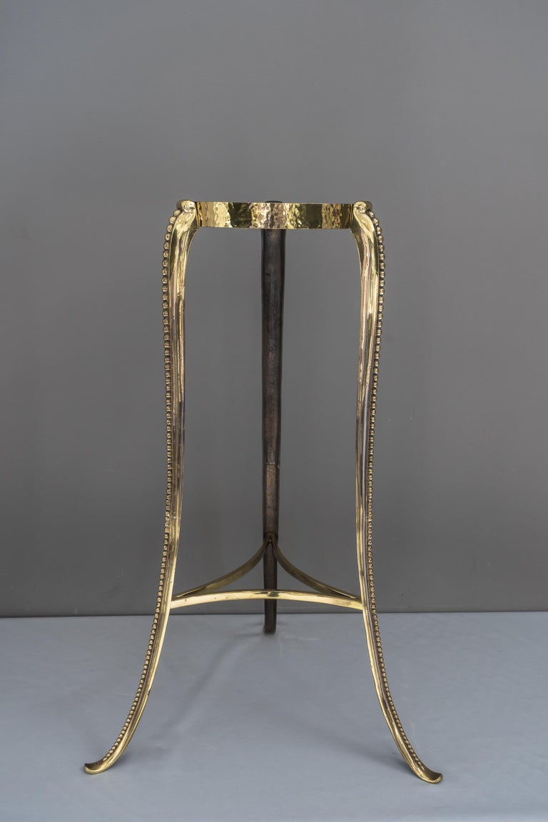 Art Deco Hammered Flower Pot Holder with Black Glass, circa 1920s