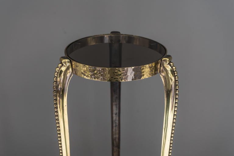 Art Deco Hammered Flower Pot Holder with Black Glass, circa 1920s