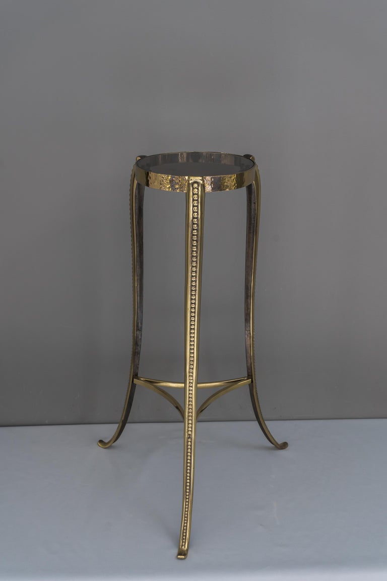 Art Deco Hammered Flower Pot Holder with Black Glass, circa 1920s
