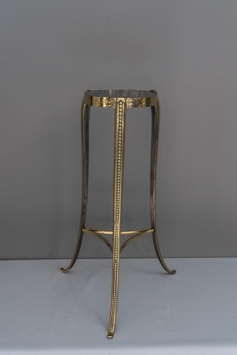 Art Deco Hammered Flower Pot Holder with Black Glass, circa 1920s