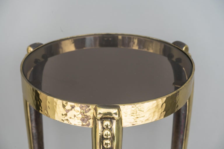 Art Deco Hammered Flower Pot Holder with Black Glass, circa 1920s