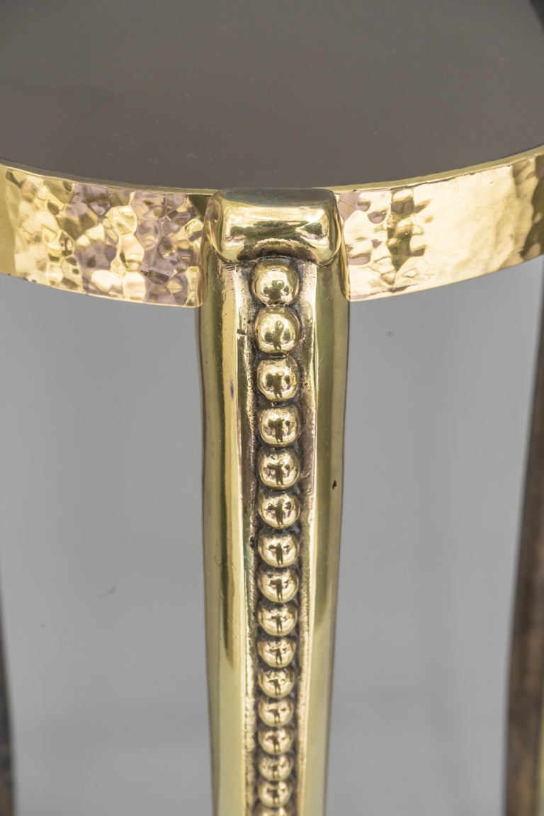 Art Deco Hammered Flower Pot Holder with Black Glass, circa 1920s