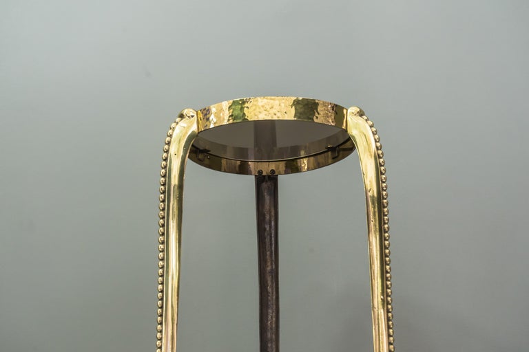 Art Deco Hammered Flower Pot Holder with Black Glass, circa 1920s