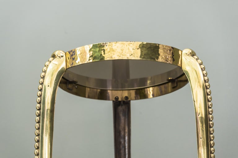 Art Deco Hammered Flower Pot Holder with Black Glass, circa 1920s