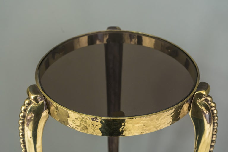 Art Deco Hammered Flower Pot Holder with Black Glass, circa 1920s