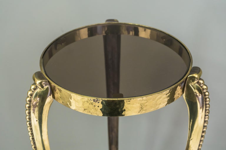 Art Deco Hammered Flower Pot Holder with Black Glass, circa 1920s