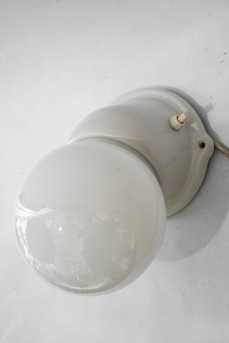 Porcelain wall lamp with opal glass shade vienna around 1920