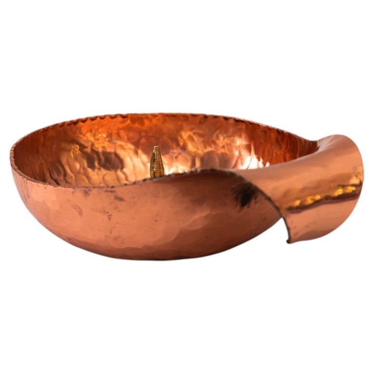 Portable hammered art deco copper candle holder vienna around 1920s