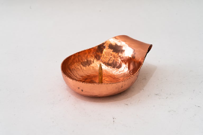 Portable hammered art deco copper candle holder vienna around 1920s