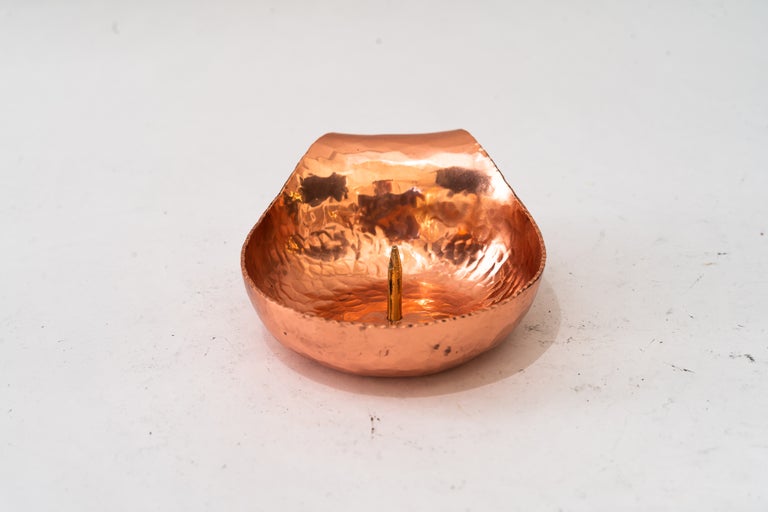 Portable hammered art deco copper candle holder vienna around 1920s