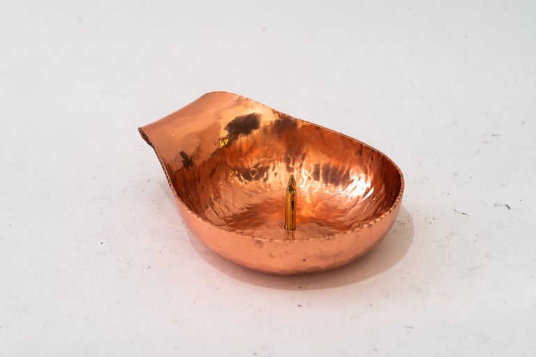 Portable hammered art deco copper candle holder vienna around 1920s