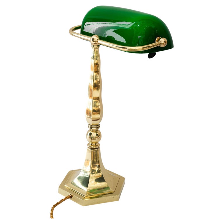 Solid Banker table lamp with green glass shade vienna around 1920s