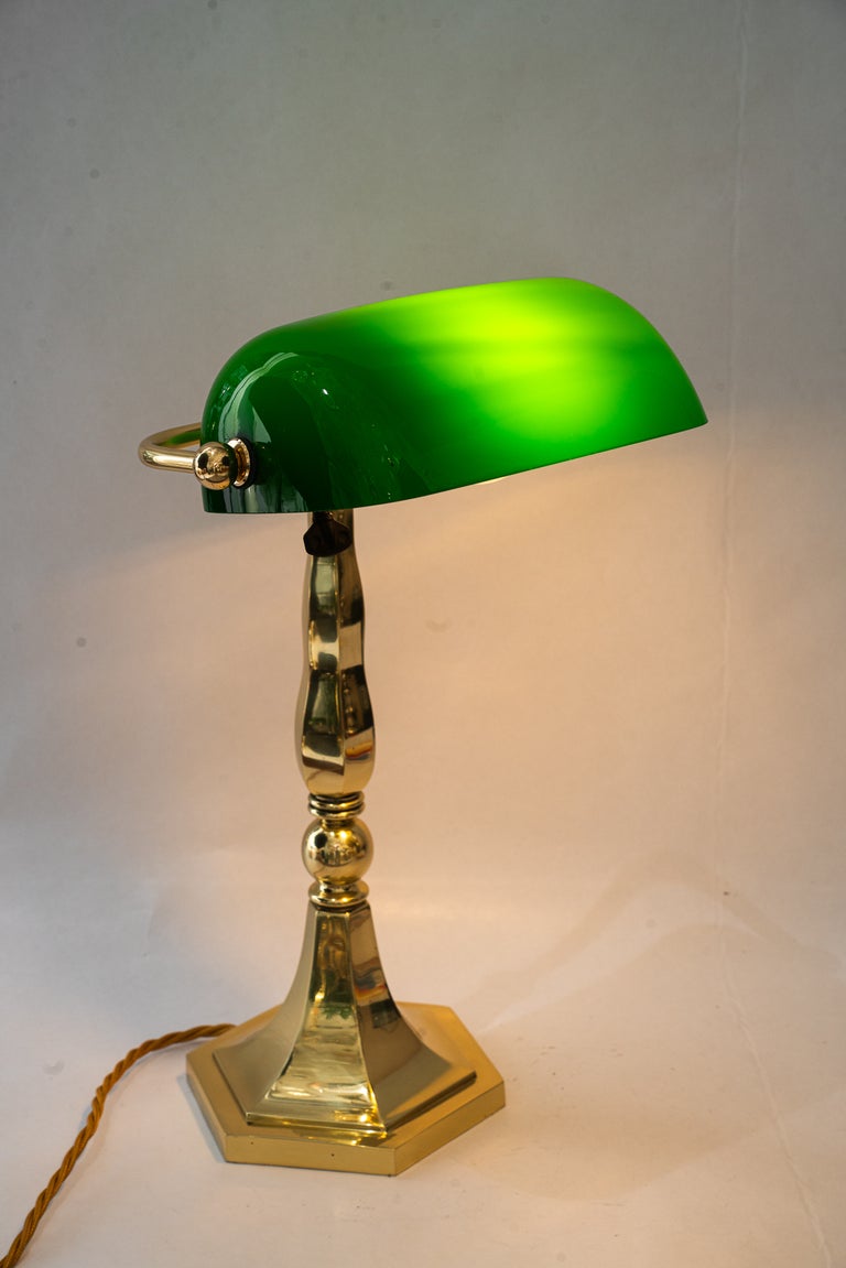 Solid Banker table lamp with green glass shade vienna around 1920s