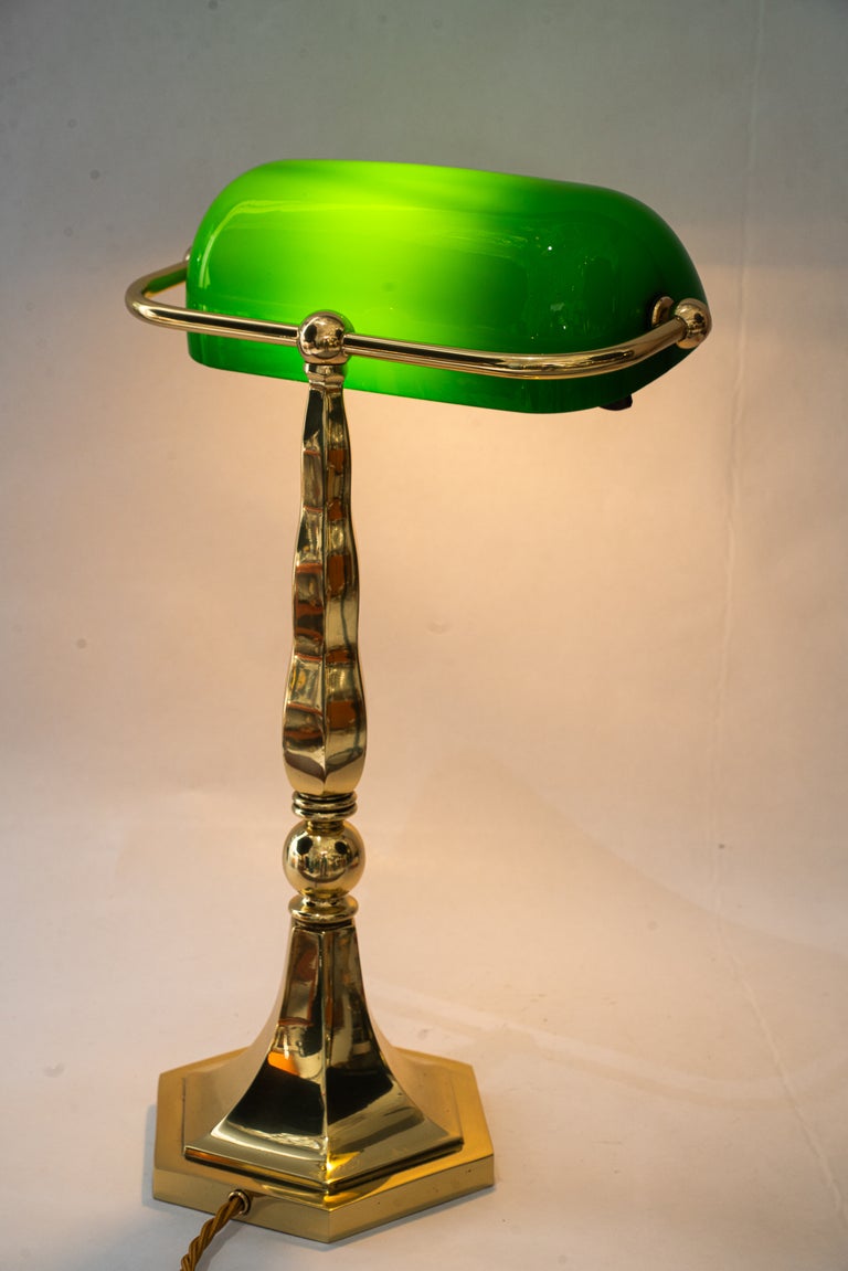 Solid Banker table lamp with green glass shade vienna around 1920s