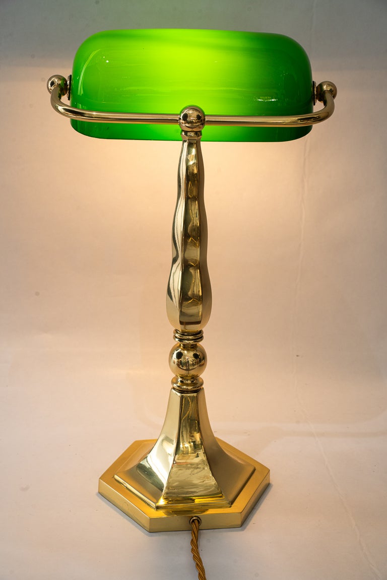 Solid Banker table lamp with green glass shade vienna around 1920s