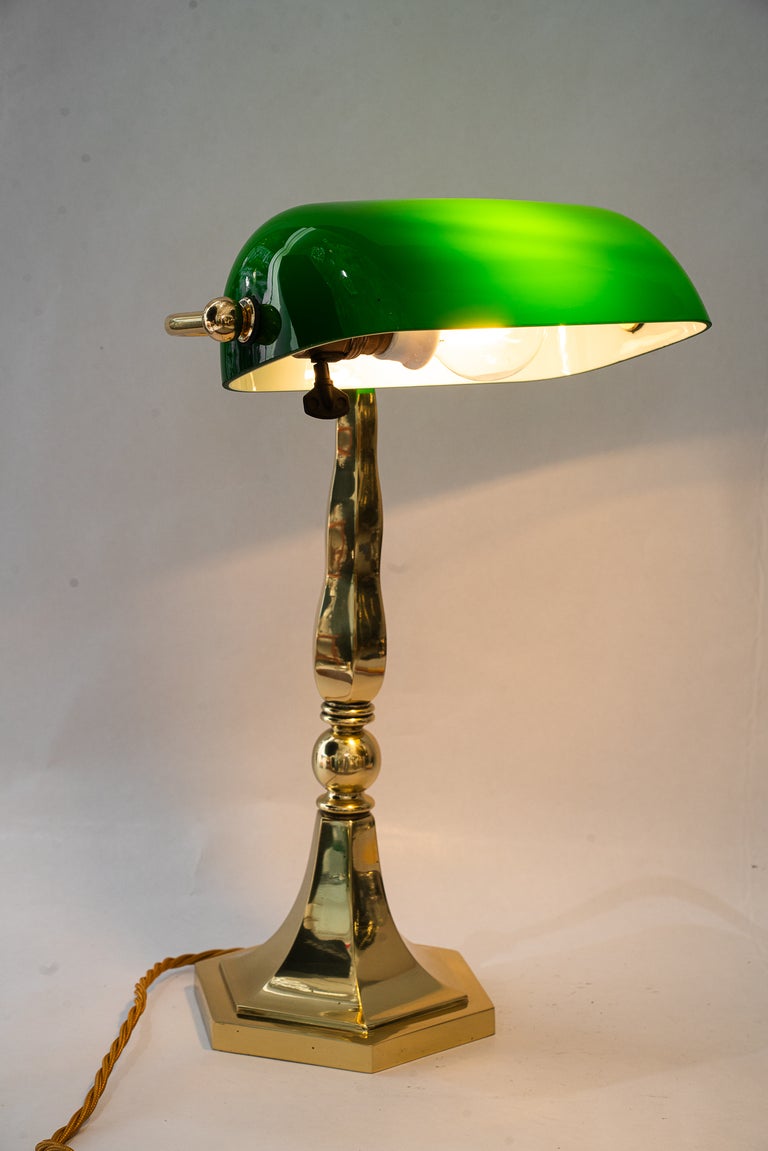 Solid Banker table lamp with green glass shade vienna around 1920s