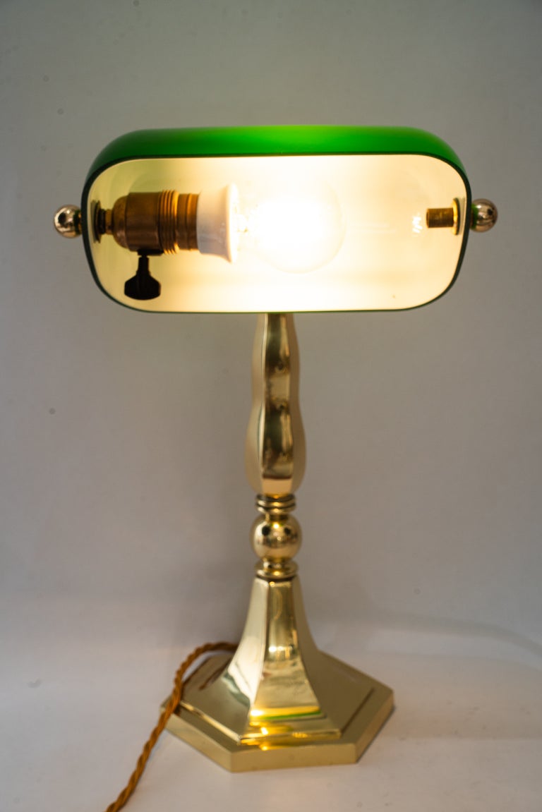 Solid Banker table lamp with green glass shade vienna around 1920s