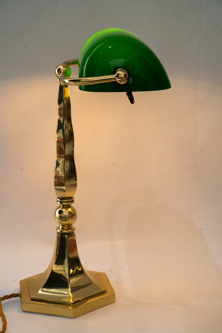 Solid Banker table lamp with green glass shade vienna around 1920s