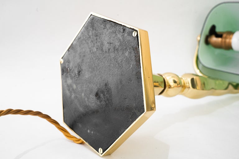 Solid Banker table lamp with green glass shade vienna around 1920s