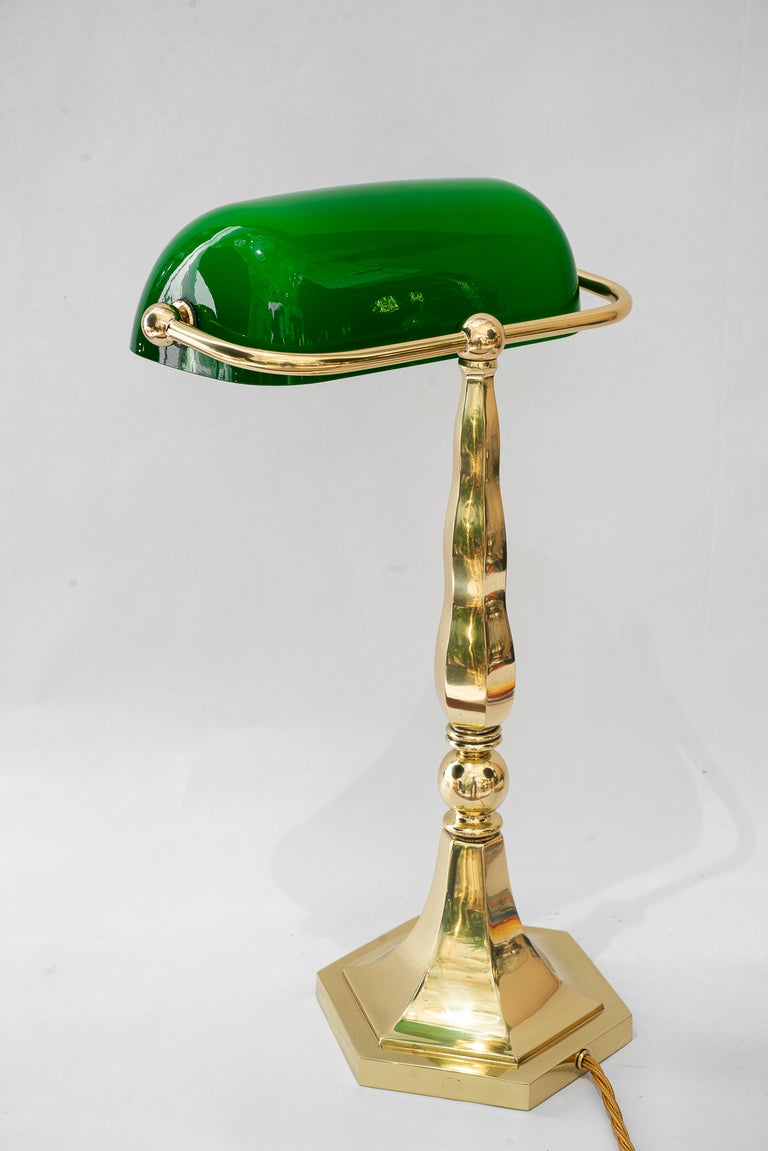 Solid Banker table lamp with green glass shade vienna around 1920s