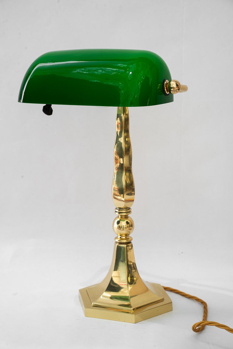Solid Banker table lamp with green glass shade vienna around 1920s