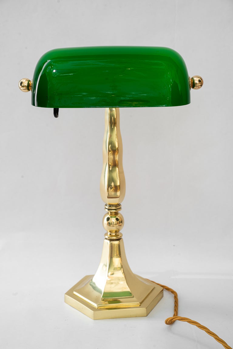 Solid Banker table lamp with green glass shade vienna around 1920s