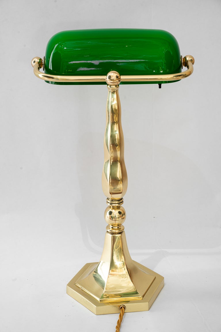 Solid Banker table lamp with green glass shade vienna around 1920s