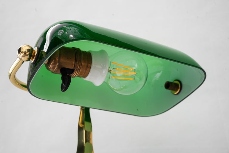 Solid Banker table lamp with green glass shade vienna around 1920s