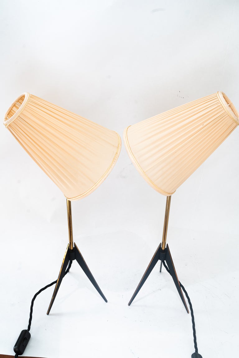 Two Kalmar Table Lamps, with Fabric Shades, circa 1950s