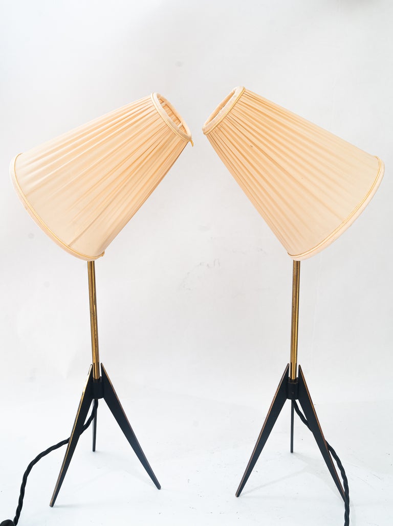 Two Kalmar Table Lamps, with Fabric Shades, circa 1950s
