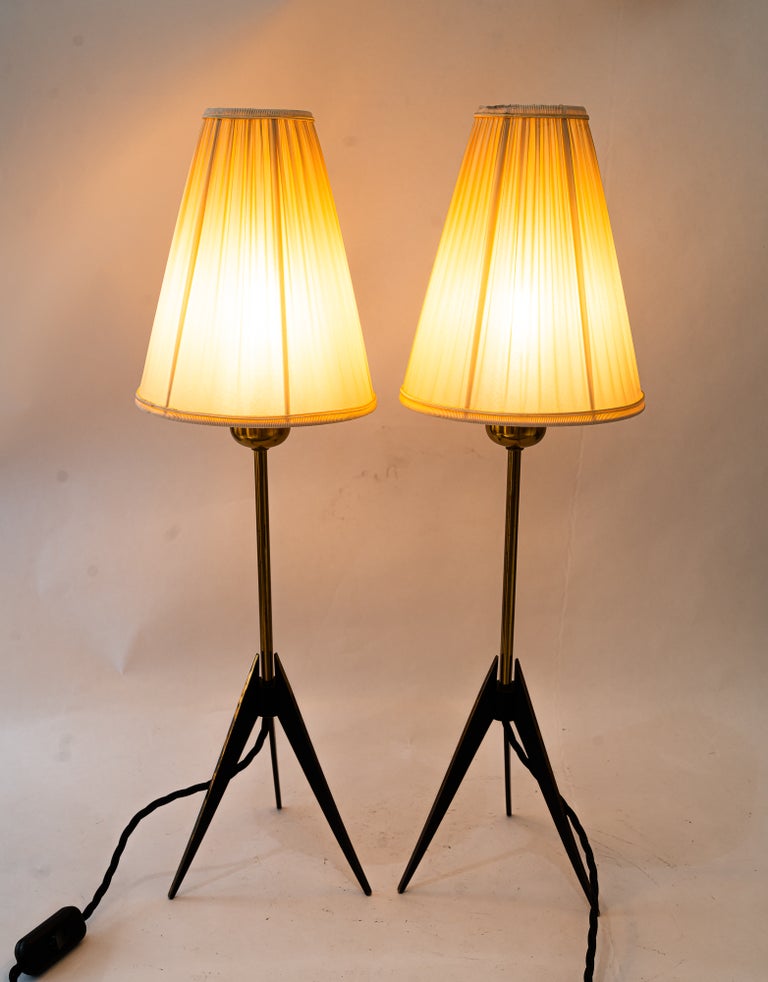 Two Kalmar Table Lamps, with Fabric Shades, circa 1950s