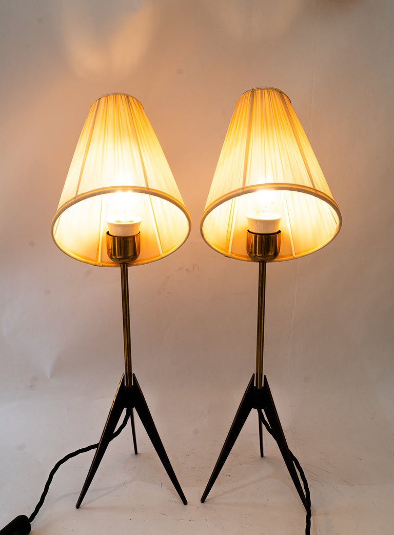 Two Kalmar Table Lamps, with Fabric Shades, circa 1950s