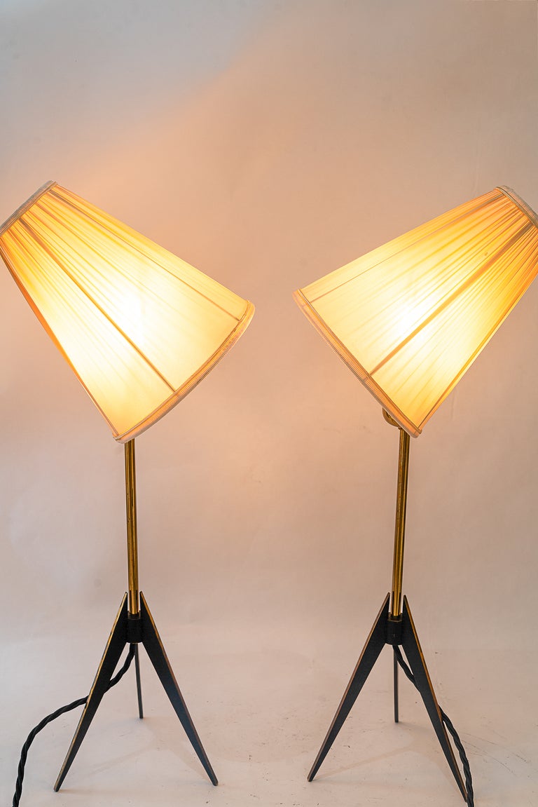 Two Kalmar Table Lamps, with Fabric Shades, circa 1950s