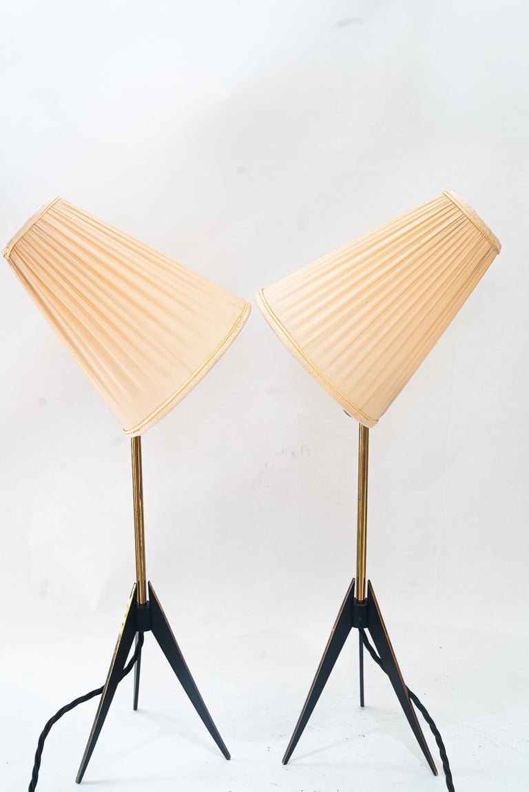 Two Kalmar Table Lamps, with Fabric Shades, circa 1950s