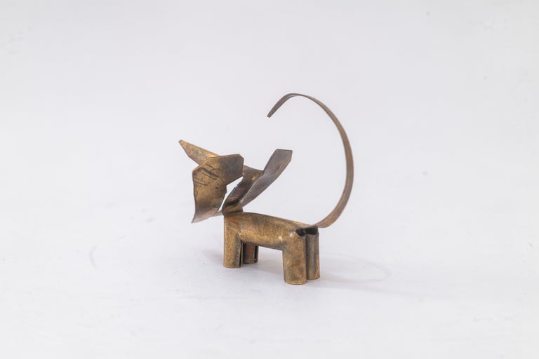 Very small brass sheet metal dog by rohac ( signed, last picture ) around 1950s
