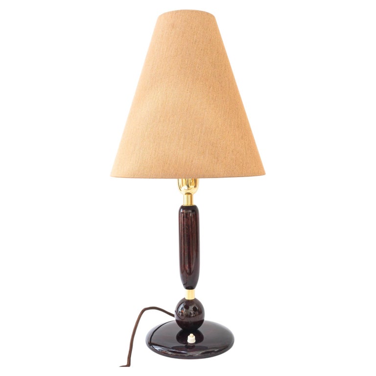 Big Art Deco wood table lamp with fabric shade vienna around 1920s