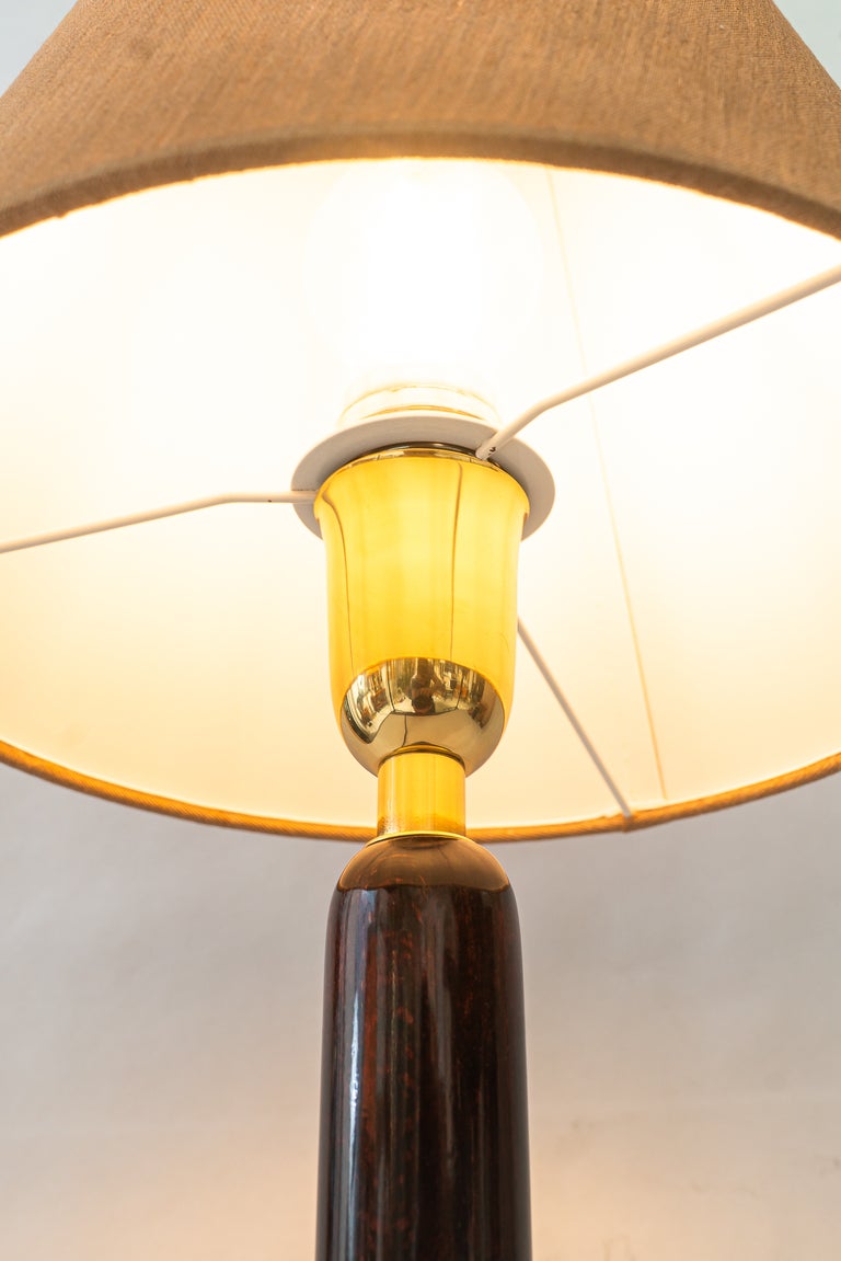Big Art Deco wood table lamp with fabric shade vienna around 1920s
