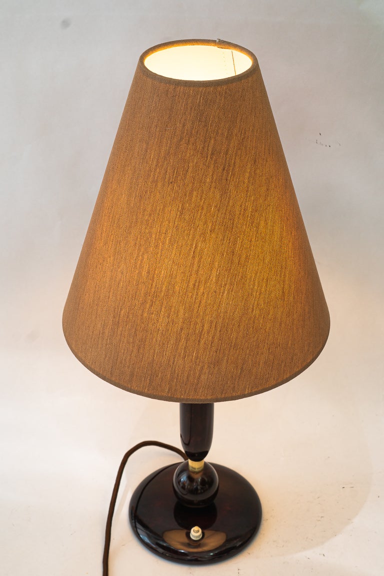 Big Art Deco wood table lamp with fabric shade vienna around 1920s