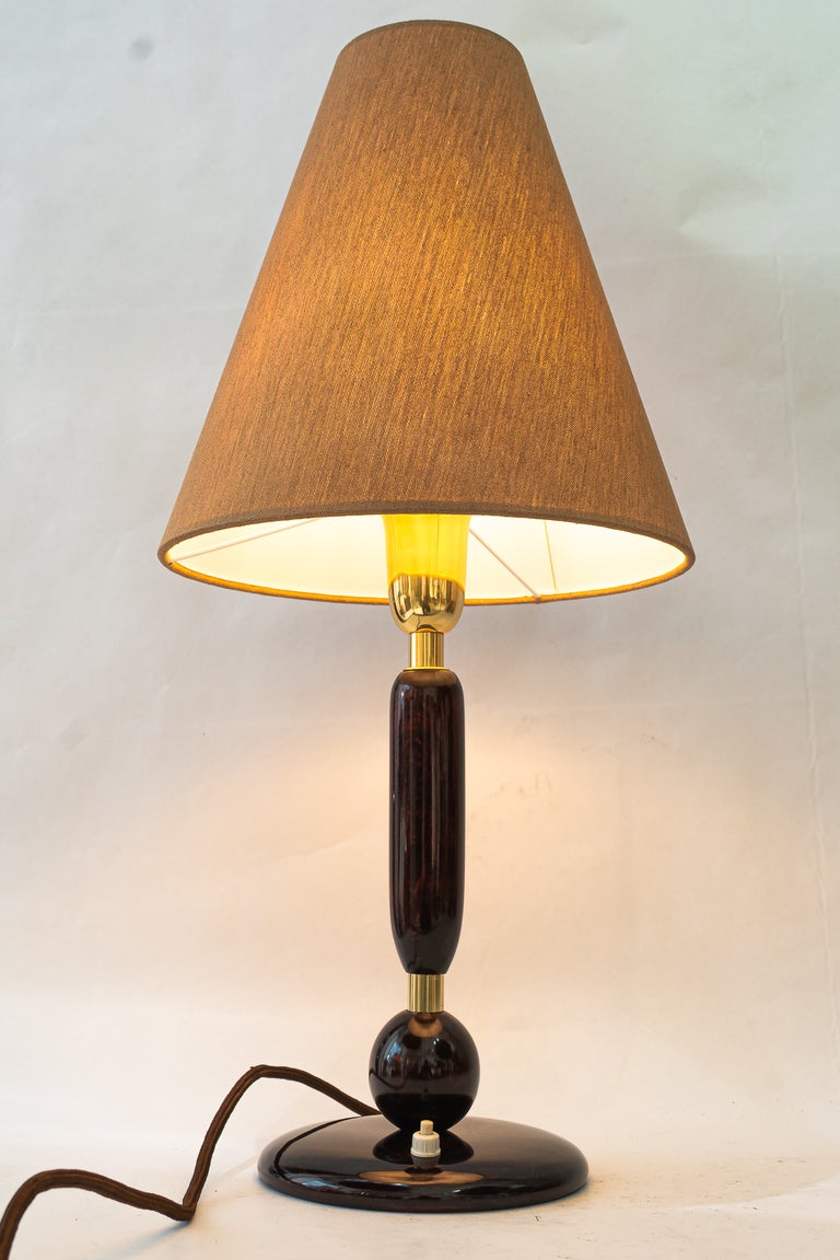 Big Art Deco wood table lamp with fabric shade vienna around 1920s