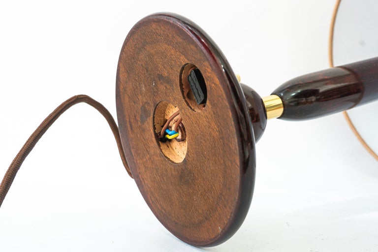 Big Art Deco wood table lamp with fabric shade vienna around 1920s