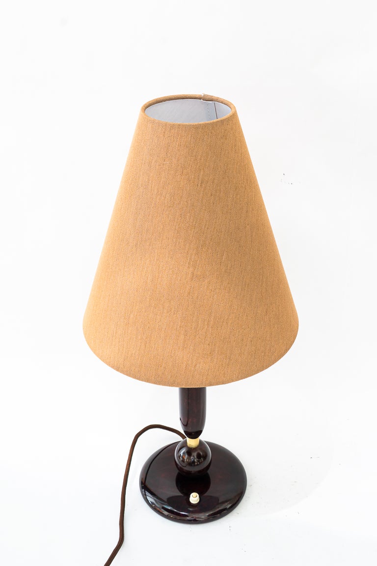 Big Art Deco wood table lamp with fabric shade vienna around 1920s