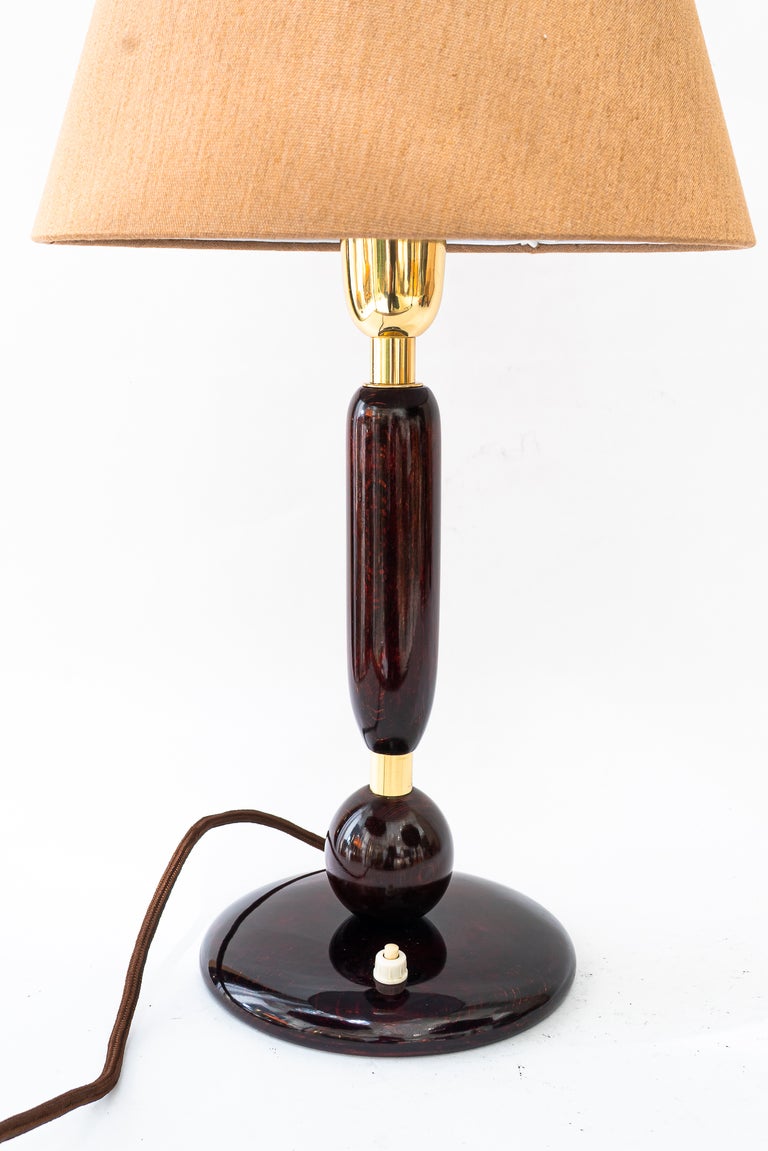 Big Art Deco wood table lamp with fabric shade vienna around 1920s