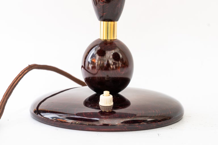 Big Art Deco wood table lamp with fabric shade vienna around 1920s