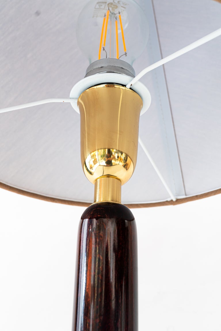 Big Art Deco wood table lamp with fabric shade vienna around 1920s