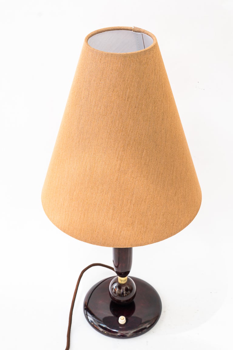 Big Art Deco wood table lamp with fabric shade vienna around 1920s