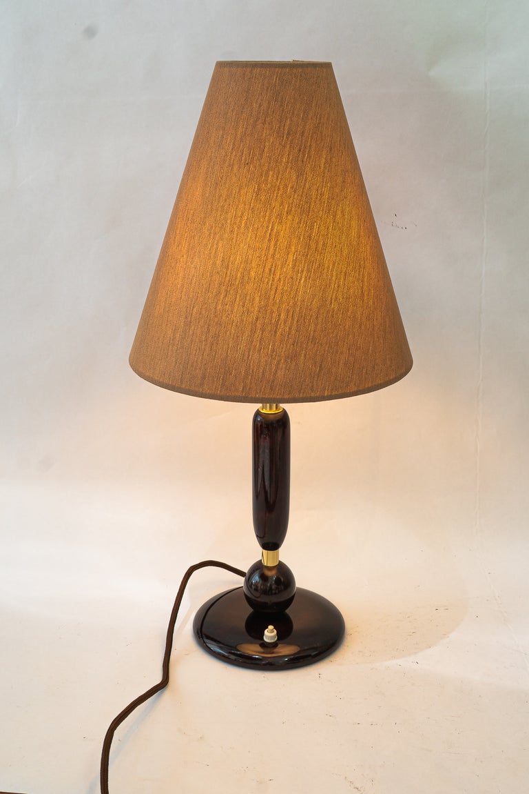 Big Art Deco wood table lamp with fabric shade vienna around 1920s