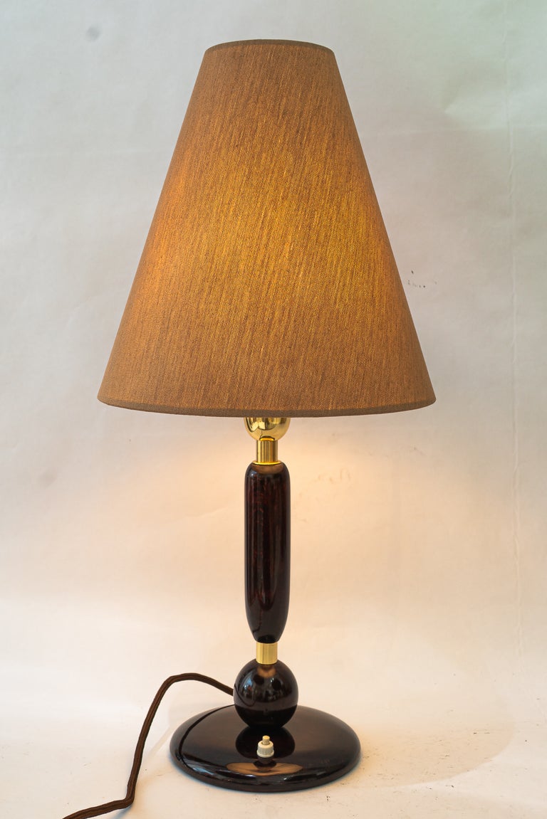 Big Art Deco wood table lamp with fabric shade vienna around 1920s